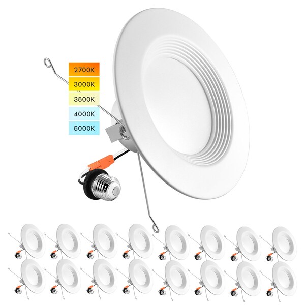 Luxrite 5/6 Inch LED Recessed Can Lights 5 CCT 2700K-5000K 14W (90W Equivalent) 1100LM Dimmable 16-Pack LR23795-16PK - main